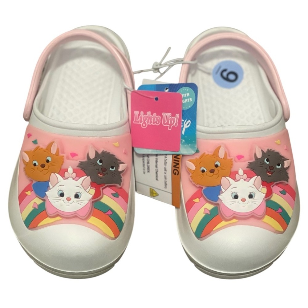 Kids White & Pink Cat Graphic Light-Up Clogs